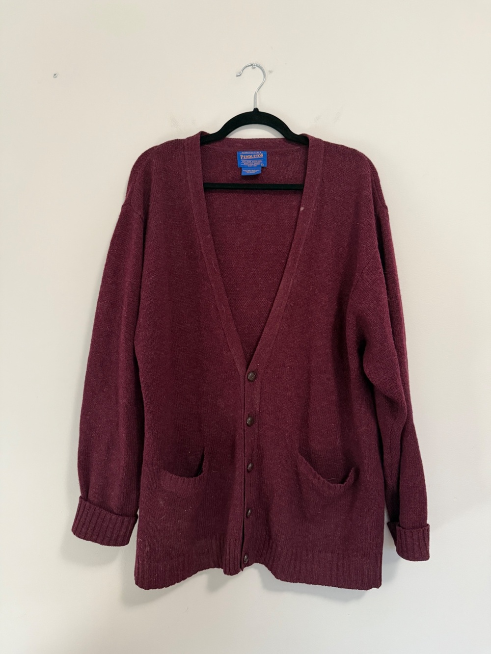 Pendleton Shetland Wool Cardigan Burgundy Maroon Large